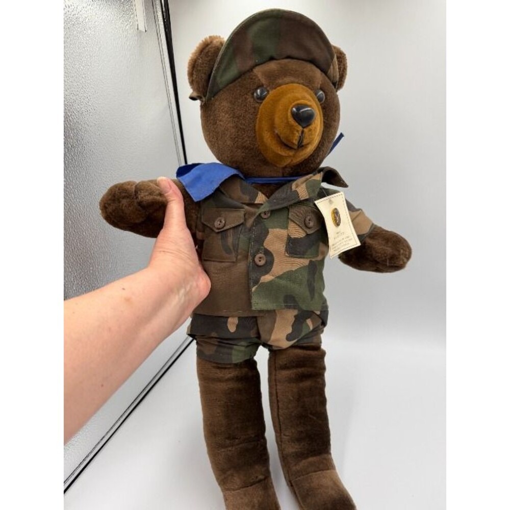 Vintage Plush Teddy USAF Bear 20" Dark Brown USA Air Force Camo Fatigues, 1988